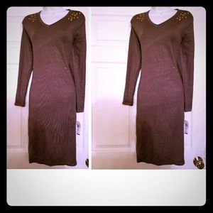 cute olive green knit long sleeved  sheath dress